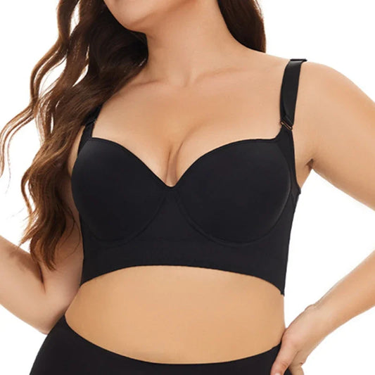 Deep Cup Bra Hide Back Fat Push Up Bra (Black)