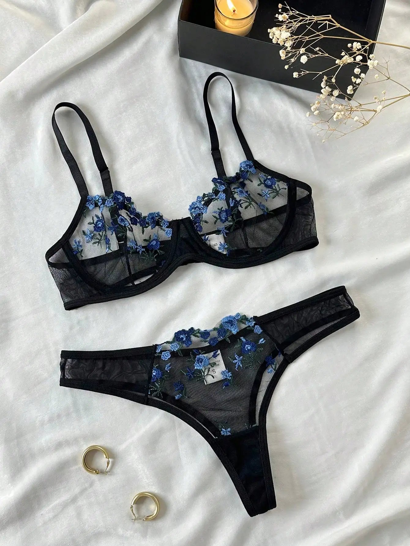 Embroidered Lace Lingerie Set – Erotic Embroidery Bra & Panty for Women