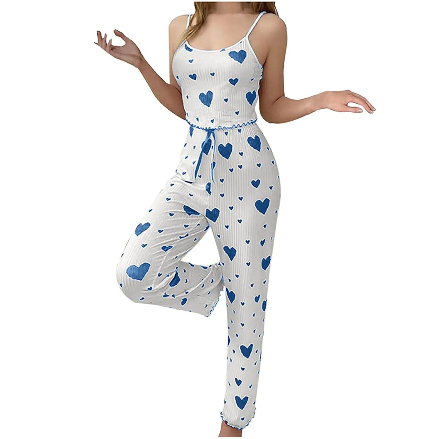 Casual Love Print Pajama Vest Set – Soft & Breathable Plus Size 2-Piece Sleepwear