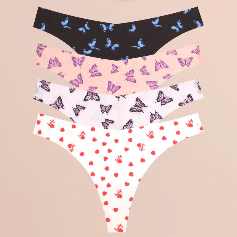4Pcs Seamless Print Thongs Set – Ultra Soft & Sexy Comfort Fit Women’s Underwear