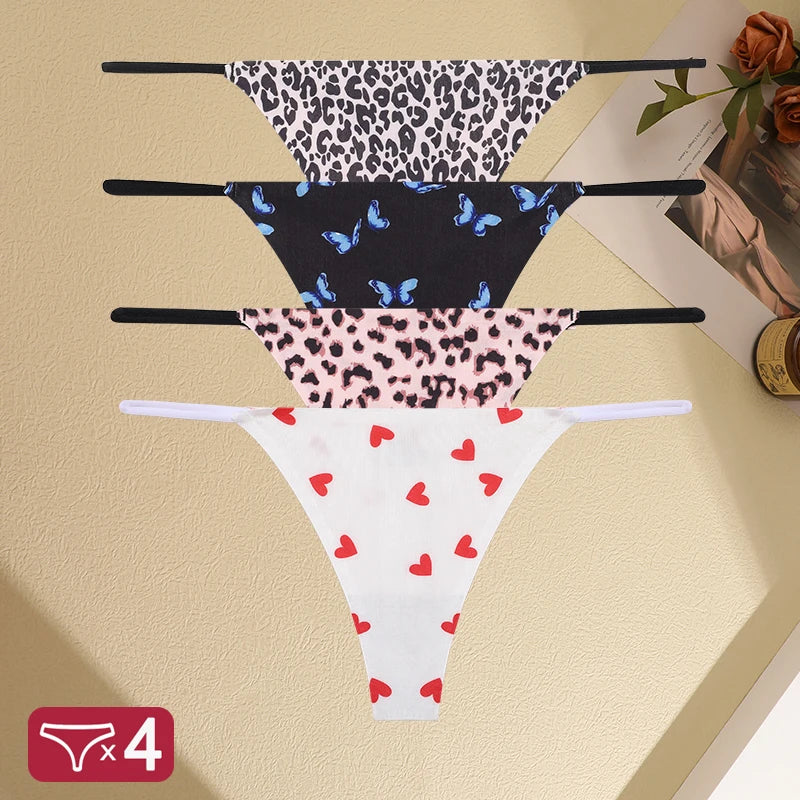 4PCS Seamless Print Thong Panty Set – Sexy, Low Waist, Ultra-Comfortable
