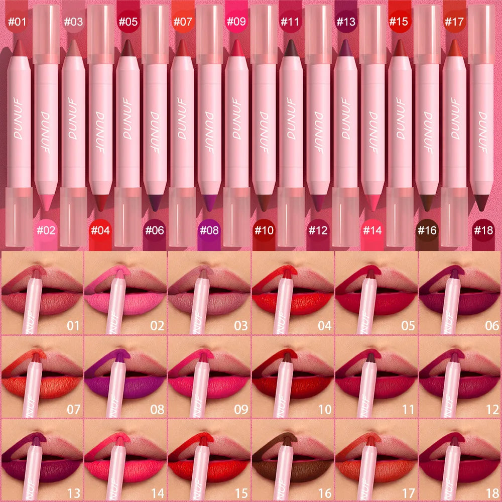18-Color Waterproof Lipstick Pencil – Matte, Long-Lasting & Non-Stick Cup