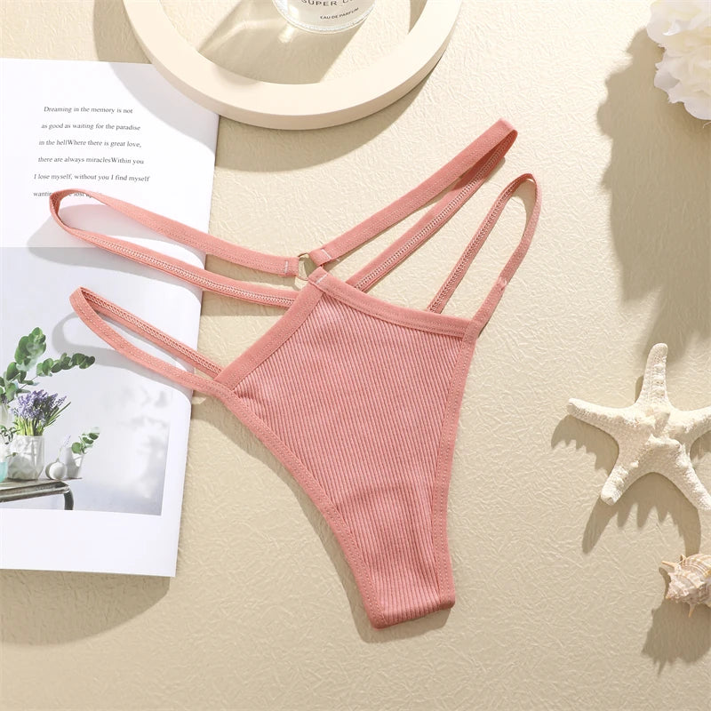 4Pcs Double Belt Thongs Panty Set – Cotton , Low Waist, Breathable Comfort Underwear For Women