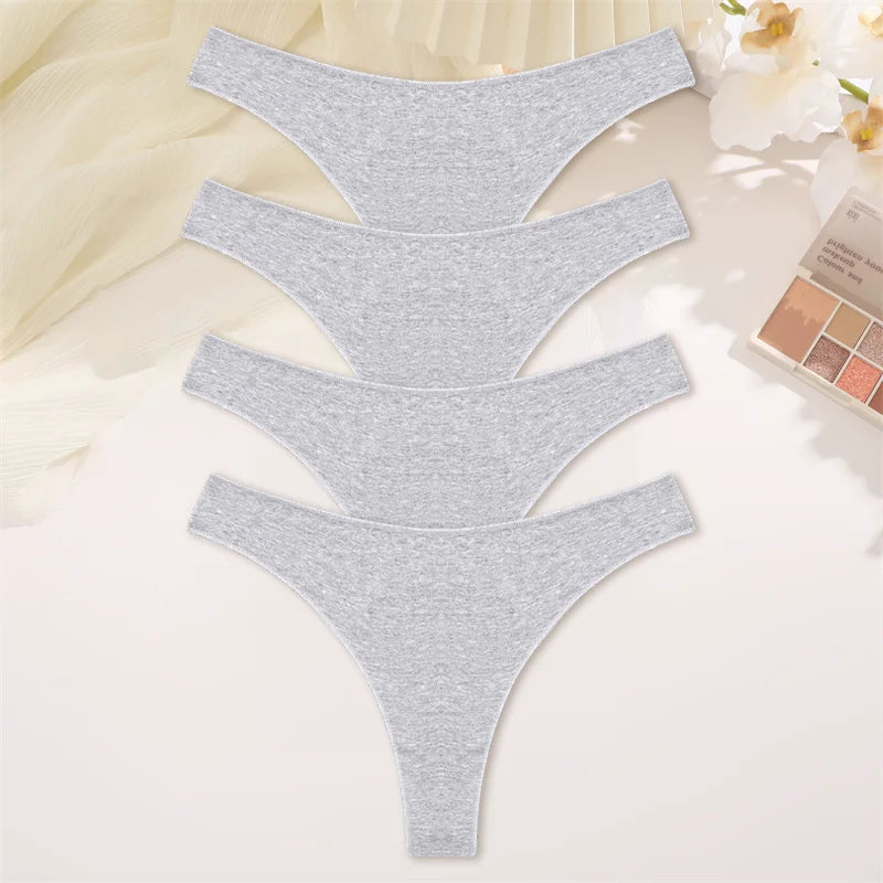 4PCS Women's Cotton Thongs Panty Set – Sexy Low Waist G-String Underwear