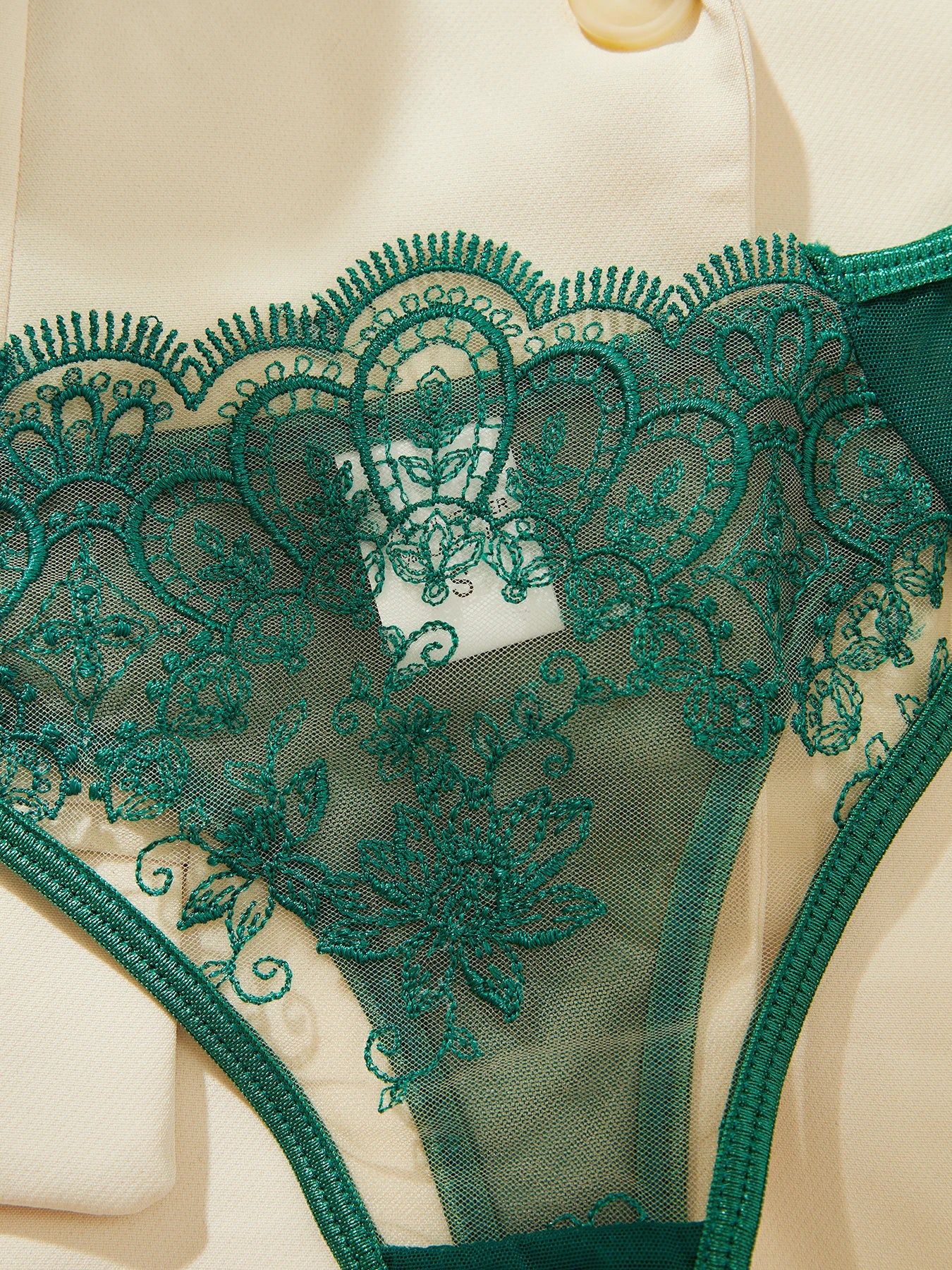 Floral Lingerie Set with Heart Rhinestone – Night Club See-Through Underwear