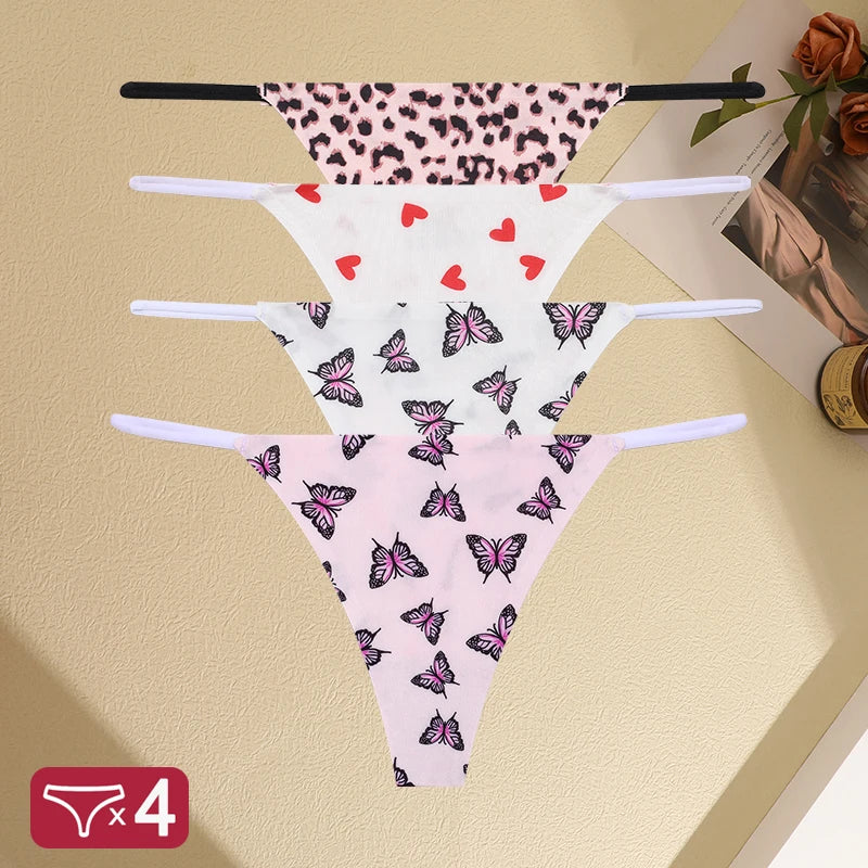 4PCS Seamless Print Thong Panty Set – Sexy, Low Waist, Ultra-Comfortable