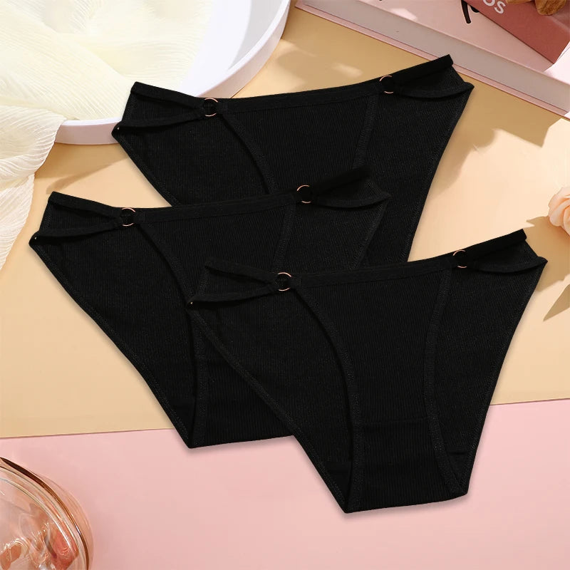 3PCS Set Women’s Cotton Panty – Low Rise Briefs with Button Design