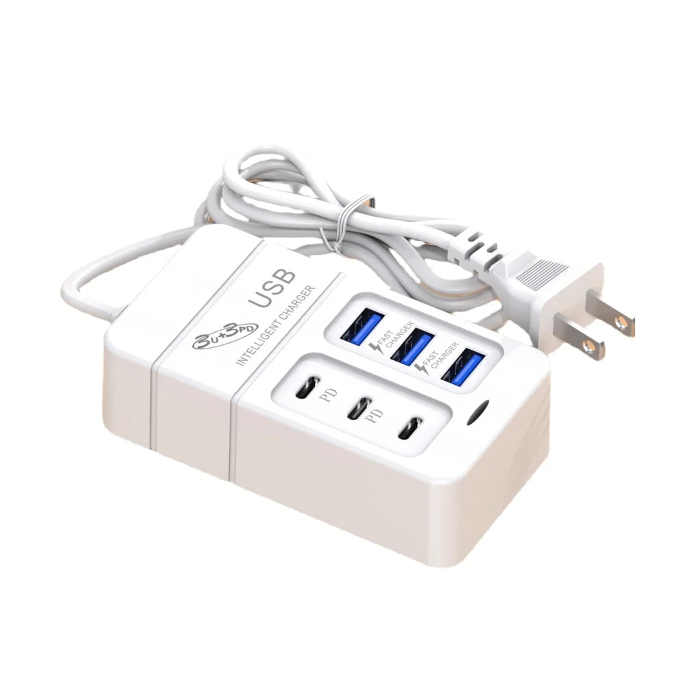 6-in-1 USB Wall Charger | 35W PD Fast Charging Hub with Type-C & QC 3.0 Ports