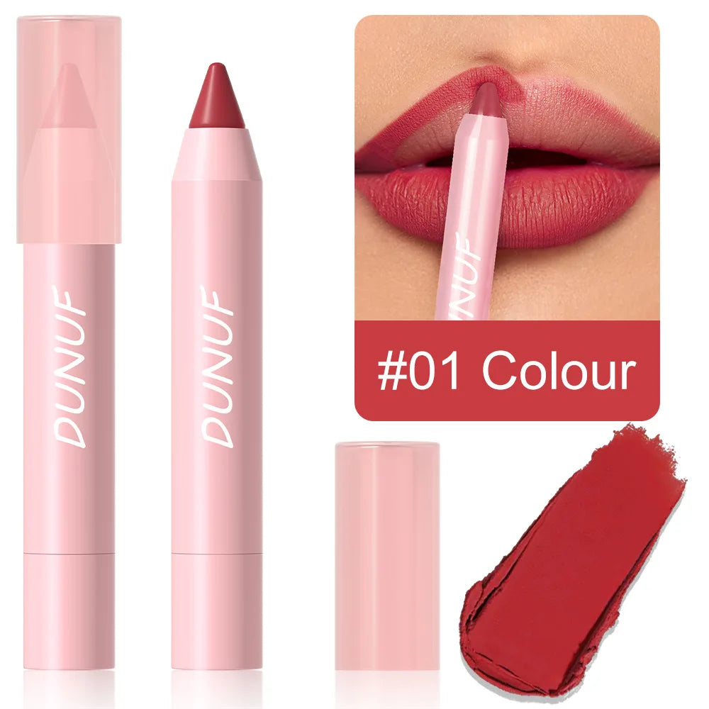 18-Color Waterproof Lipstick Pencil – Matte, Long-Lasting & Non-Stick Cup