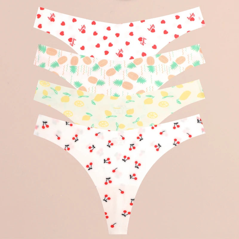 4Pcs Seamless Print Thongs Set – Ultra Soft & Sexy Comfort Fit Women’s Underwear