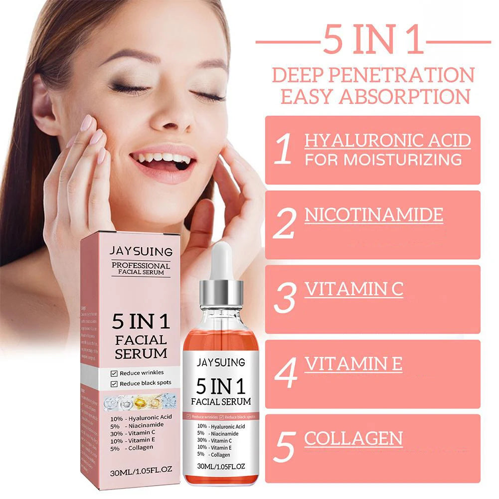 5 In 1 Facial Serum - Moisturizer, Anti Aging Wrinkle Remover, Whitener, Black Spot Remover
