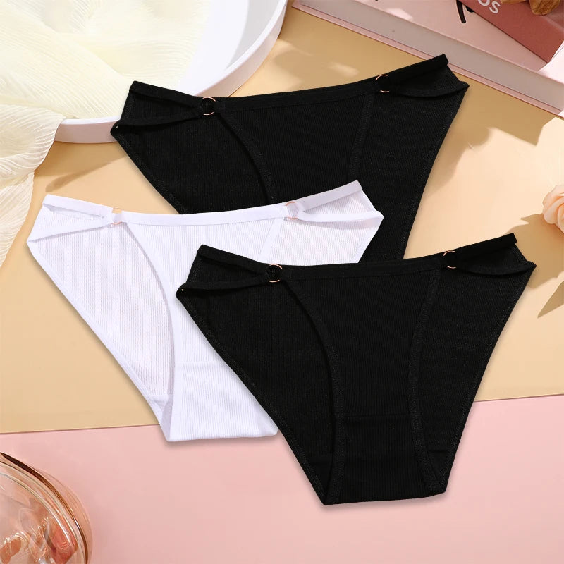 3PCS Set Women’s Cotton Panty – Low Rise Briefs with Button Design