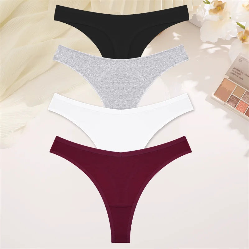 4PCS Women's Cotton Thongs Panty Set – Sexy Low Waist G-String Underwear