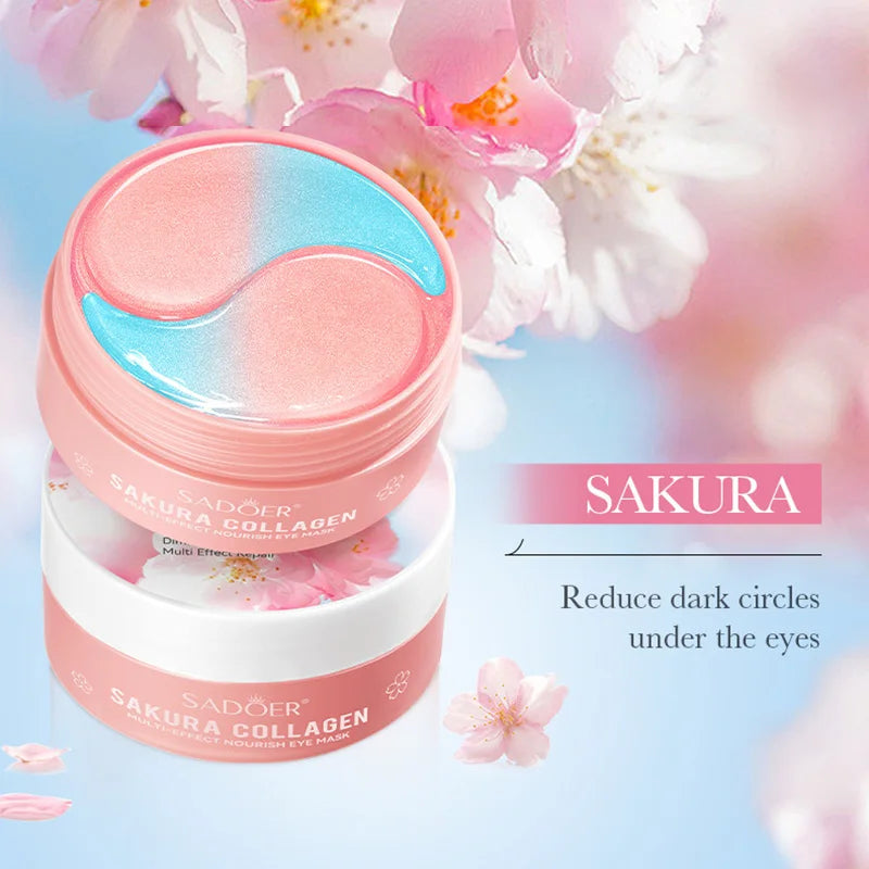 60pcs SADOER Sakura Collagen Eye Masks – Dark Circles, Puffiness & Eye Bags Removal