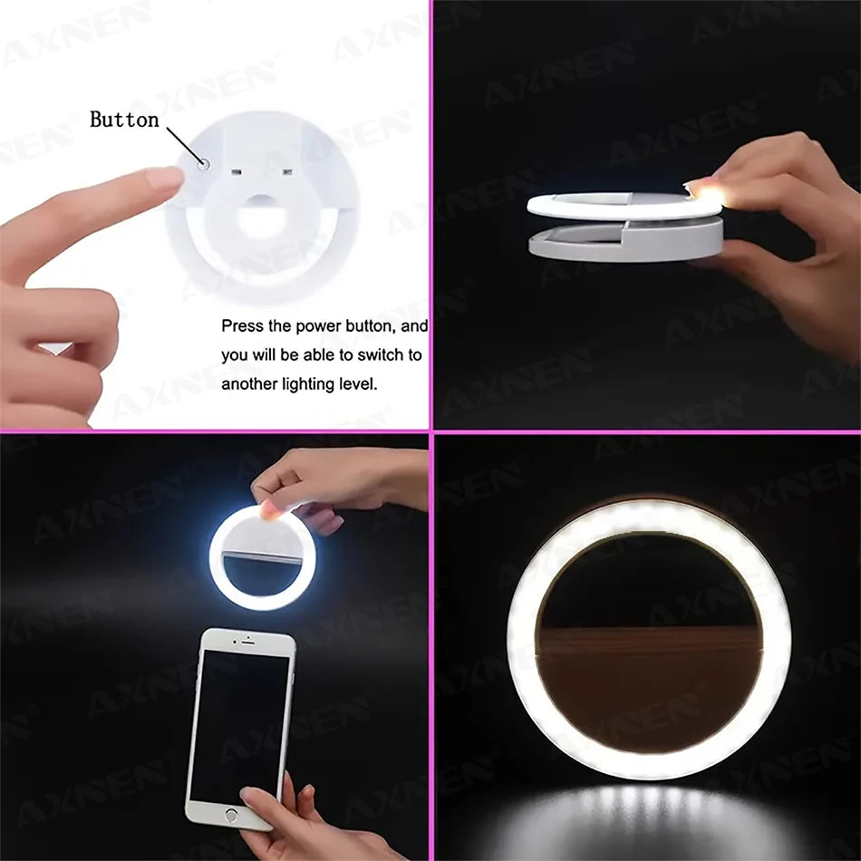 Mini LED Selfie Ring Light Clip – USB Rechargeable Fill Light for iPhone & Android