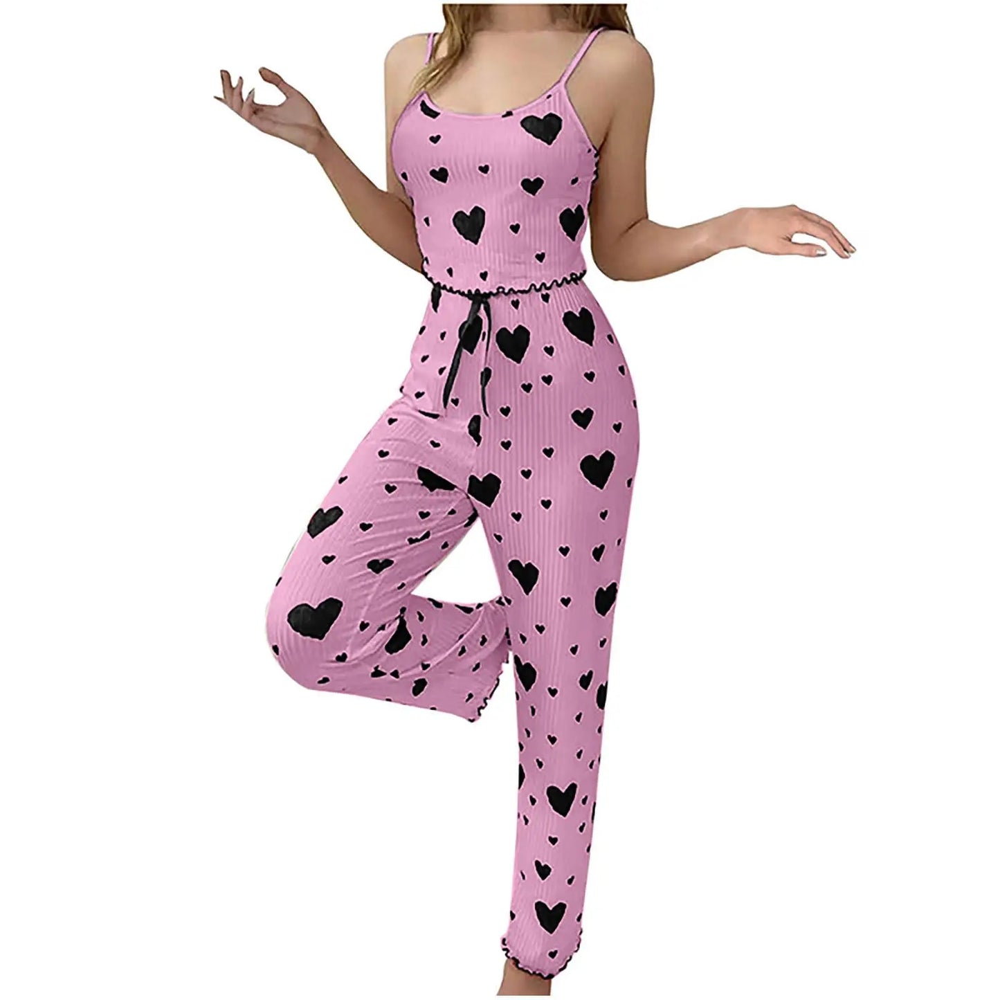 Casual Love Print Pajama Vest Set – Soft & Breathable Plus Size 2-Piece Sleepwear