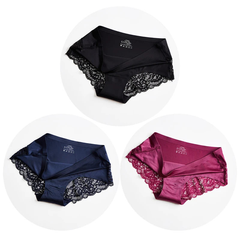 Exquisite Lace 3pcs Panty Set  – Soft & Sexy Satin Underwear for Ultimate Comfort