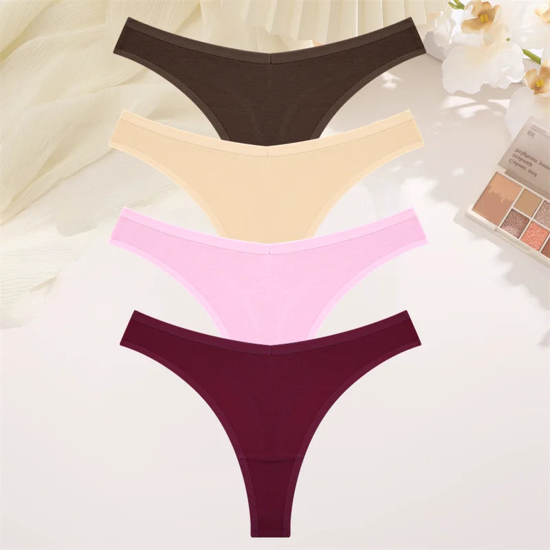 4PCS Women's Cotton Thongs Panty Set – Sexy Low Waist G-String Underwear