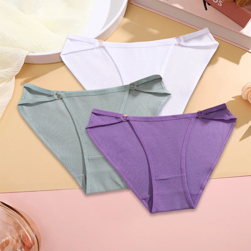 3PCS Set Women’s Cotton Panty – Low Rise Briefs with Button Design