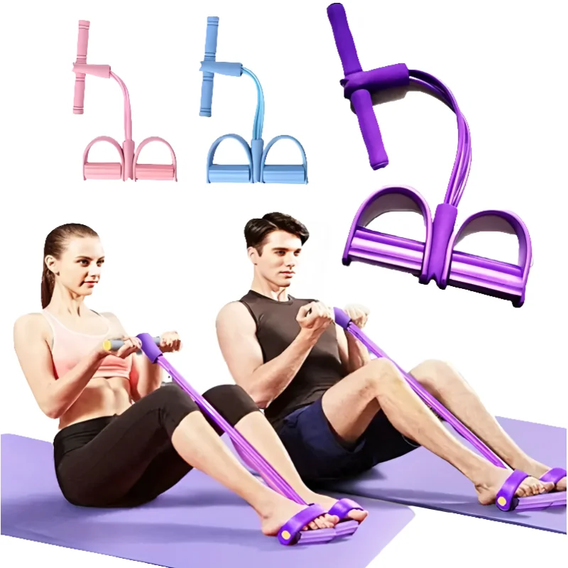 4-Tube Elastic Yoga Pedal Puller Resistance Band – Full-Body Strength Training & Yoga Exercise Equipment