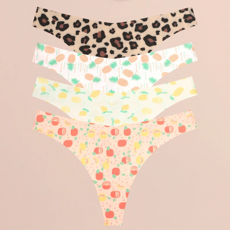 4Pcs Seamless Print Thongs Set – Ultra Soft & Sexy Comfort Fit Women’s Underwear