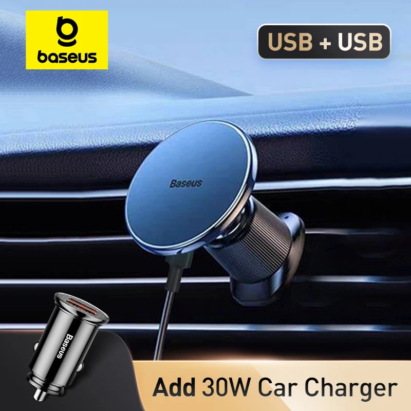 Baseus 15W Magnetic Wireless Car Charger – Fast Charging Mount for iPhone 16/15/14/13