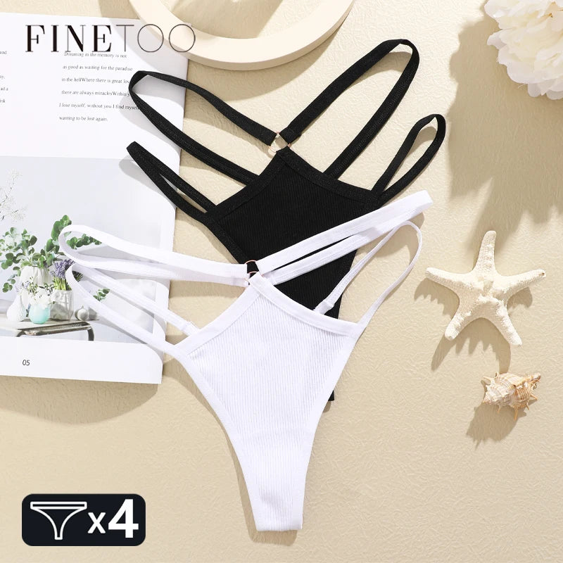 4Pcs Double Belt Thongs Panty Set – Cotton , Low Waist, Breathable Comfort Underwear For Women