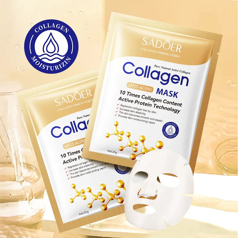 10pcs Anti-Wrinkle Collagen Face Masks – Hydrating & Firming Sheet Masks for Youthful Skin