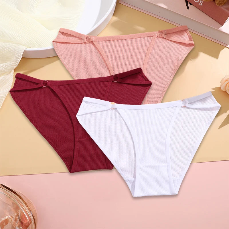 3PCS Set Women’s Cotton Panty – Low Rise Briefs with Button Design