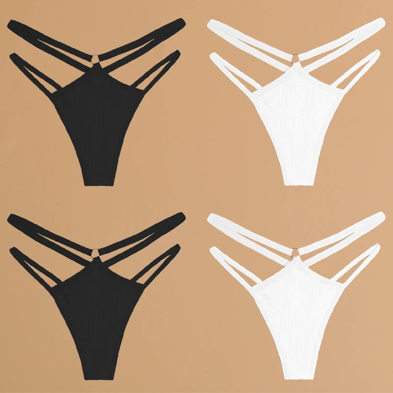 4Pcs Double Belt Thongs Panty Set – Cotton , Low Waist, Breathable Comfort Underwear For Women