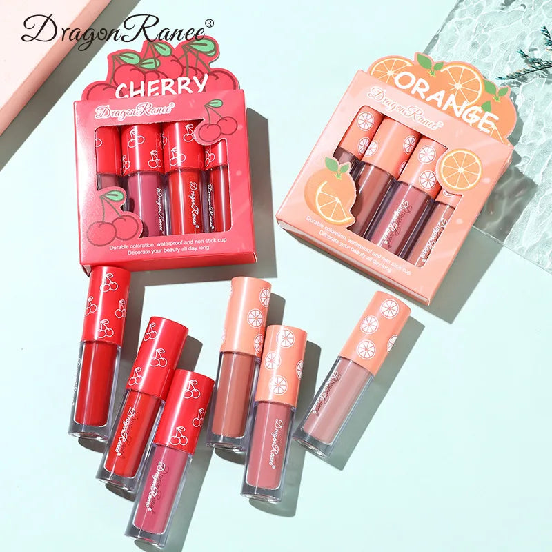 Mini Velvet Matte Lip Gloss 4Pcs Set – Long-Lasting, Non-Stick & Fruit Scented