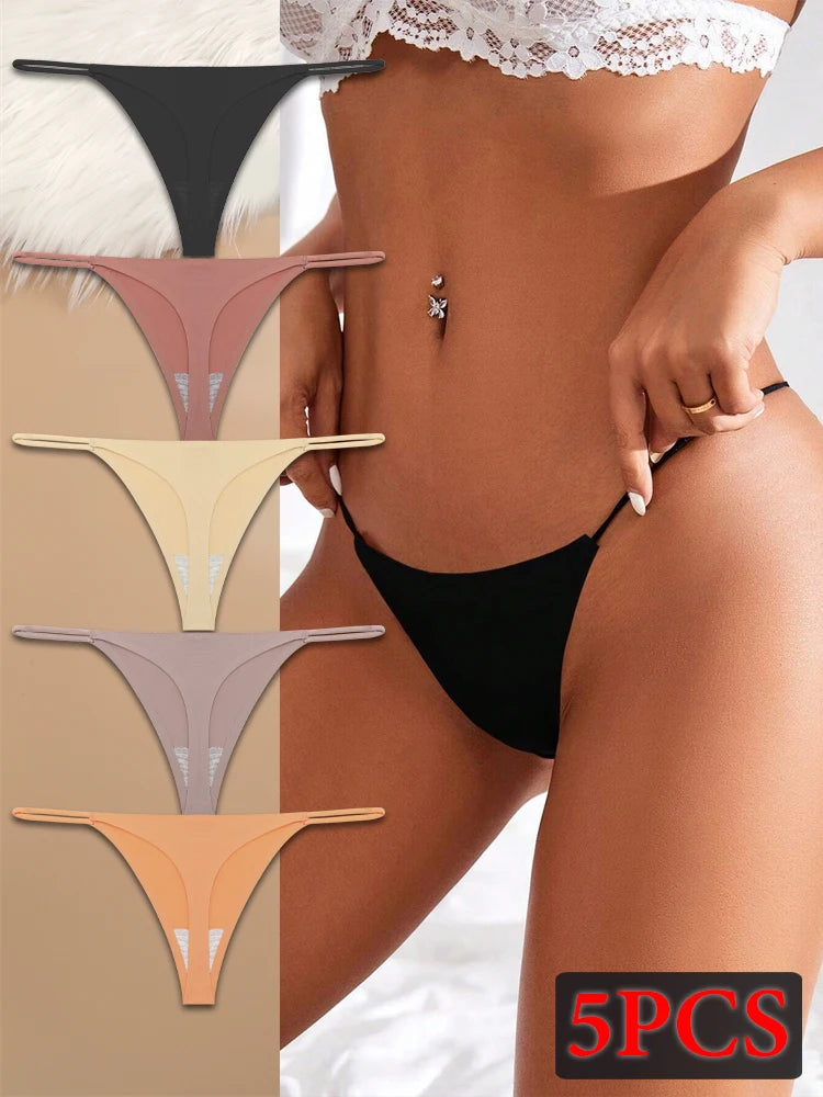 5PCS Seamless Ice Silk Thongs Panty – Ultra-Soft & Sexy Low Waist G-Strings