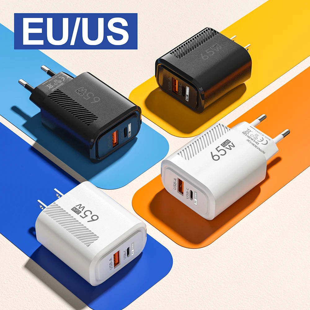 65W GaN USB C Fast Charger – Quick Charge Adapter for iPhone, Samsung, Xiaomi (EU/US Plug)