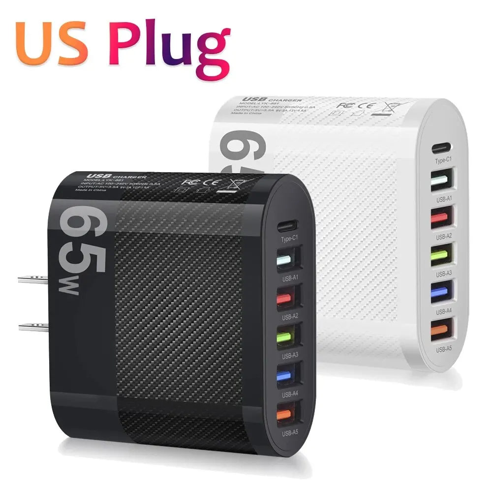 5-Port 3.1A USB Wall Charger QC 3.0 Fast Charging Adapter for iPhone, Xiaomi, Samsung
