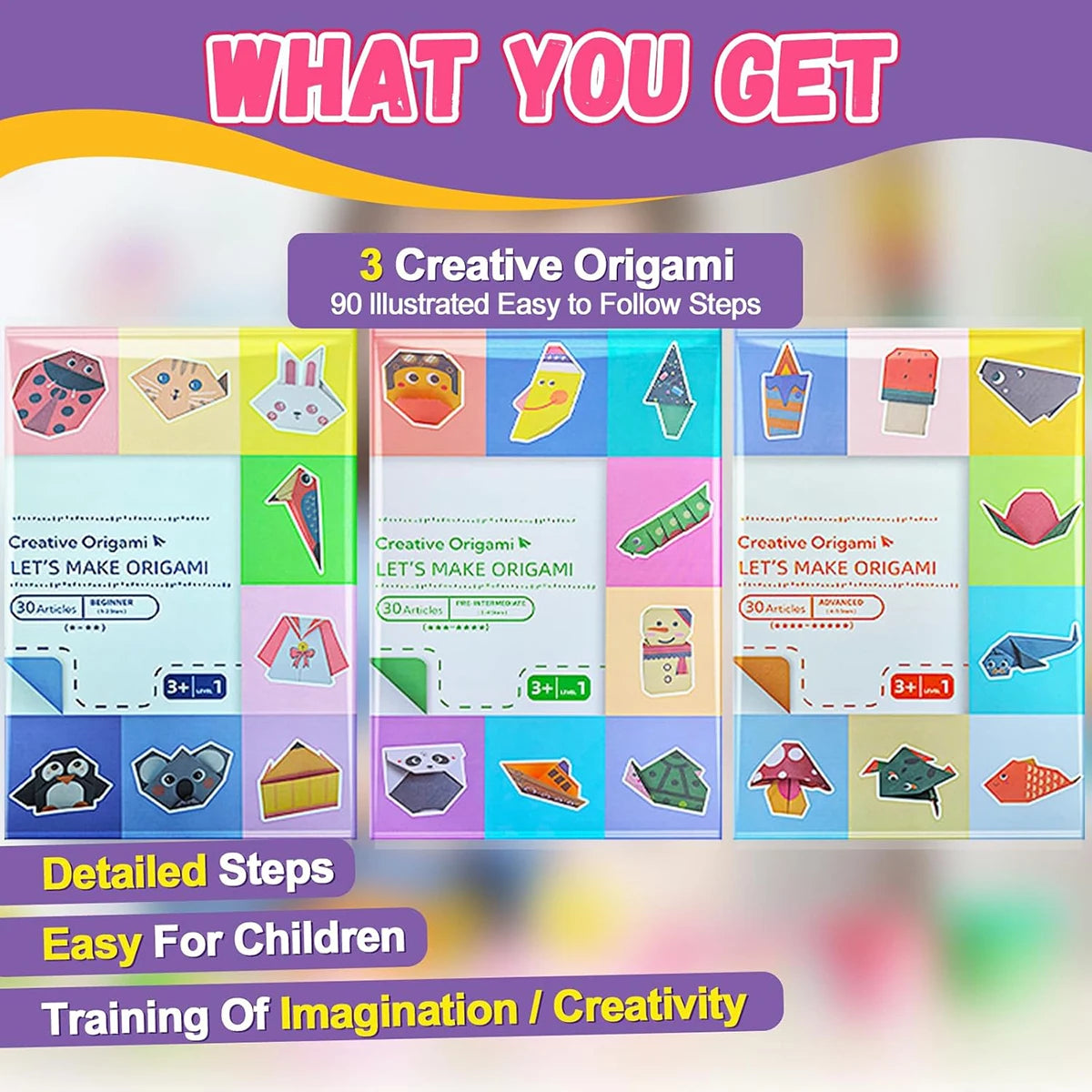 Origami Paper Craft Kit for Kids – DIY Paper Folding Set with Book & 30/96 Sheets