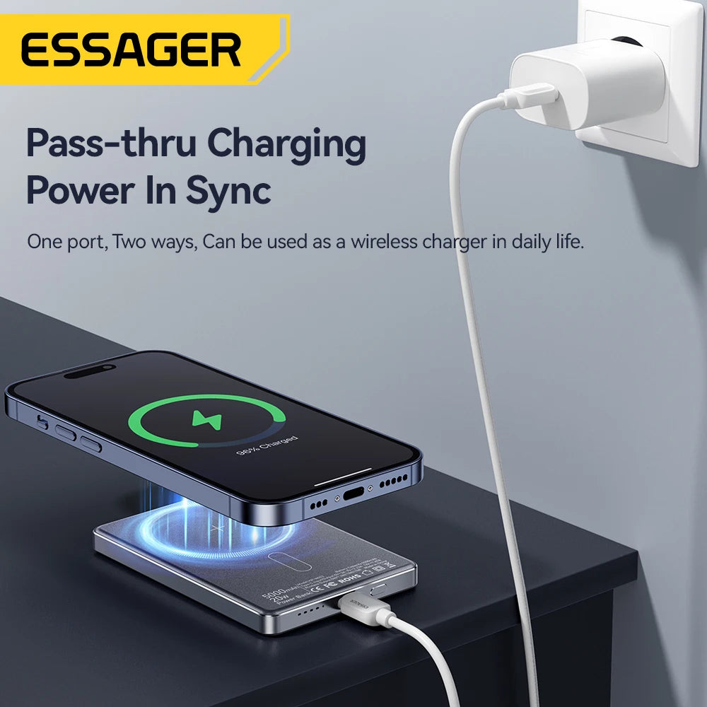 Essager 20W MagSafe Magnetic Wireless Power Bank – Ultra Slim 5000mAh Fast Charger for iPhone 16/15/14/13
