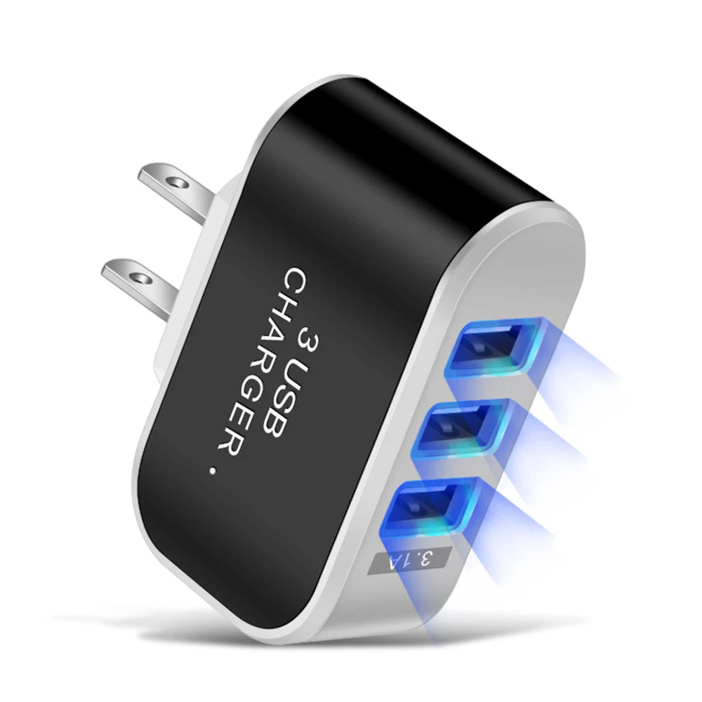 3-Port USB LED Travel Charger Adapter β Portable, Fast Charging, Universal for All Phones
