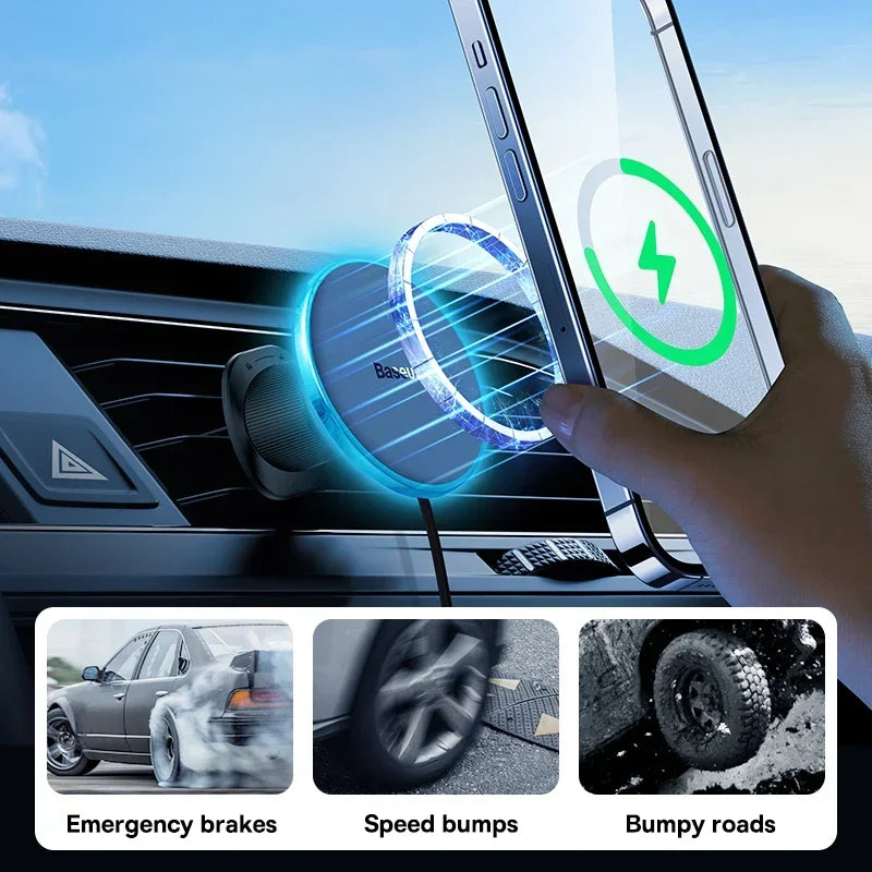 Baseus 15W Magnetic Wireless Car Charger – Fast Charging Mount for iPhone 16/15/14/13