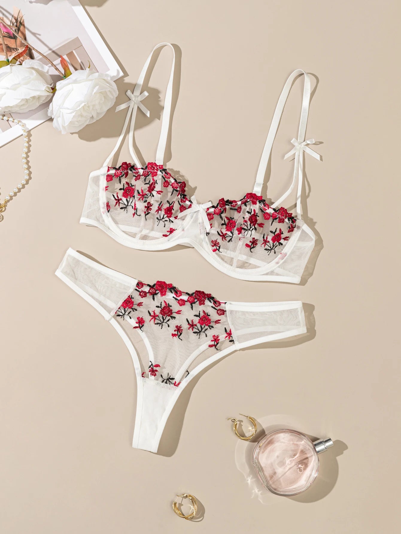 Dreamy Floral Embroidery Lingerie Set – See Through Bra & Panty Set
