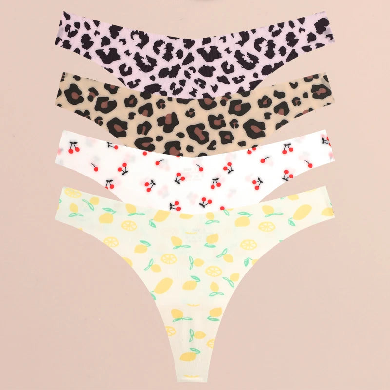 4Pcs Seamless Print Thongs Set – Ultra Soft & Sexy Comfort Fit Women’s Underwear