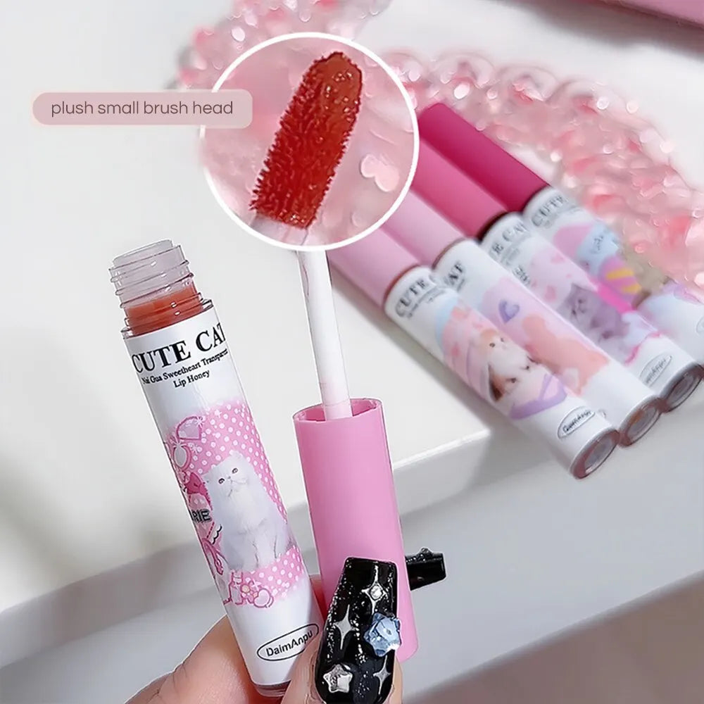 π± Cute Cat Mirror Lip Glaze 6pc Set β Vibrant Shades for Glossy, Hydrated Lips!