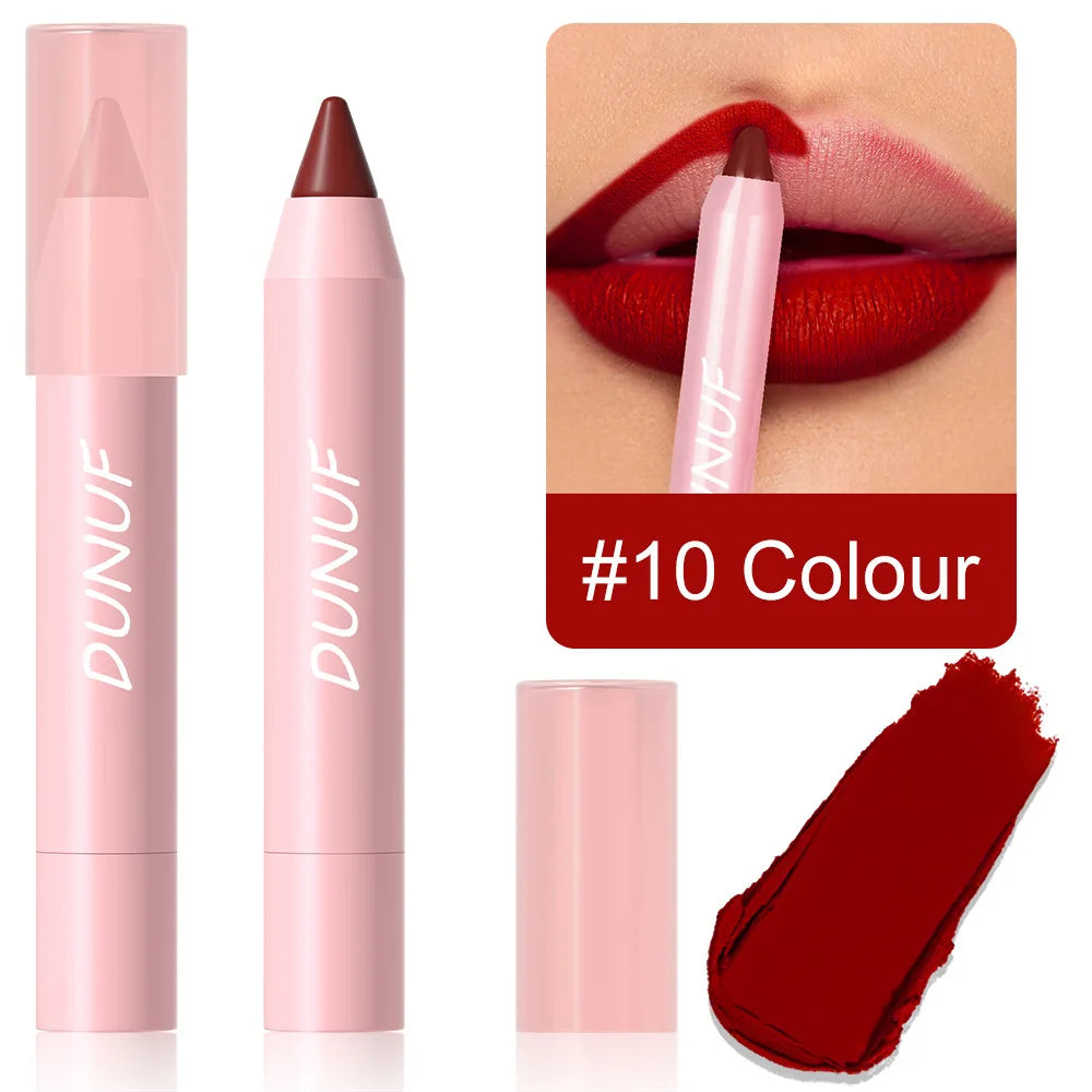 18-Color Waterproof Lipstick Pencil – Matte, Long-Lasting & Non-Stick Cup
