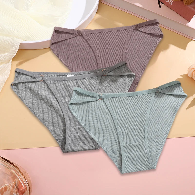 3PCS Set Women’s Cotton Panty – Low Rise Briefs with Button Design