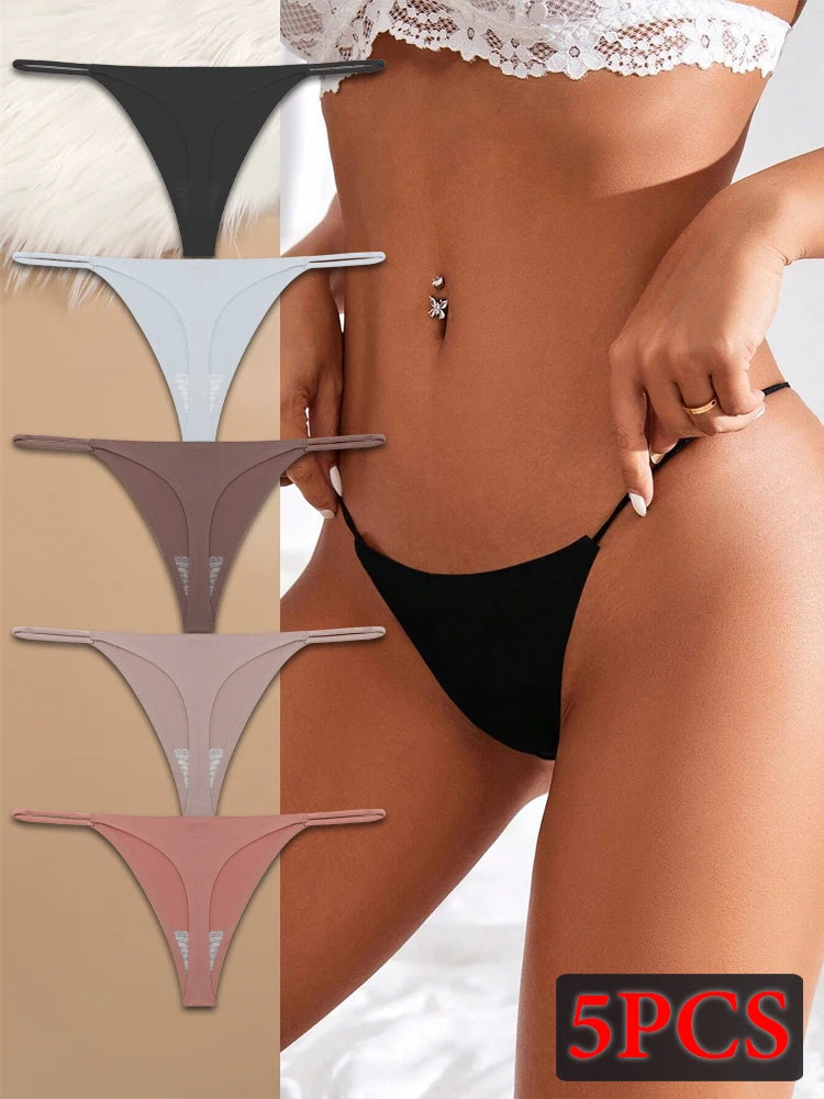 5PCS Seamless Ice Silk Thongs Panty – Ultra-Soft & Sexy Low Waist G-Strings