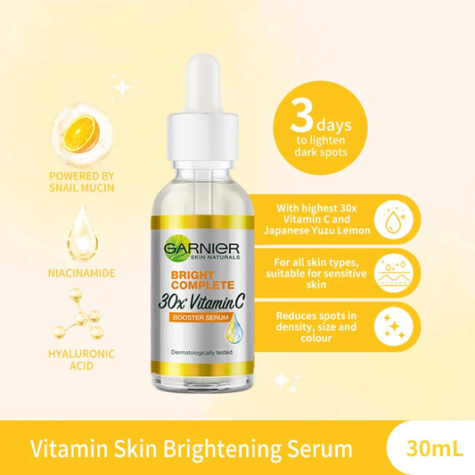 Garnier30x  Vitamin C Booster Serum β Whitening & Acne Mark Fading Formula