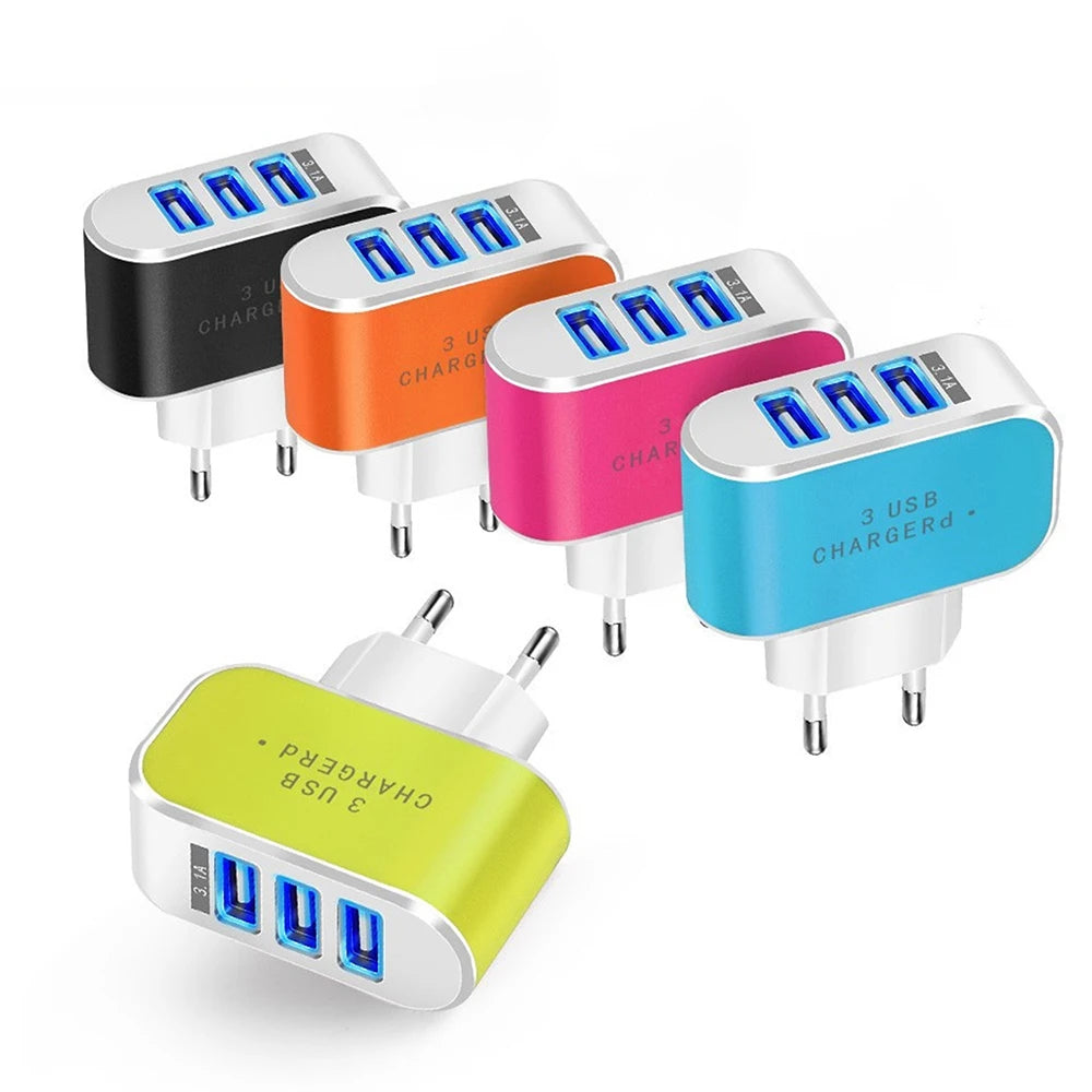 3-Port USB LED Travel Charger Adapter β Portable, Fast Charging, Universal for All Phones