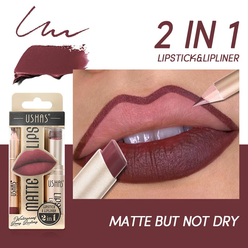 USHAS 12-Color Lip Liner & Lipstick Set – Matte, Long-Lasting & Easy to Apply