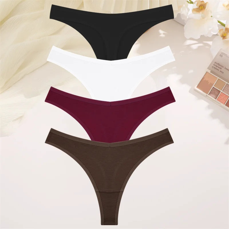 4PCS Women's Cotton Thongs Panty Set – Sexy Low Waist G-String Underwear