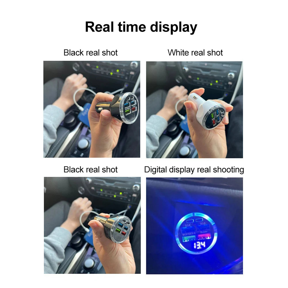 250W PD Car Charger with QC3.0 Fast Charge – 2 to 6 Port Lighter Adapter with Digital Display