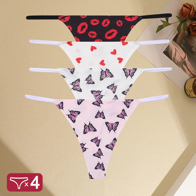 4PCS Seamless Print Thong Panty Set – Sexy, Low Waist, Ultra-Comfortable